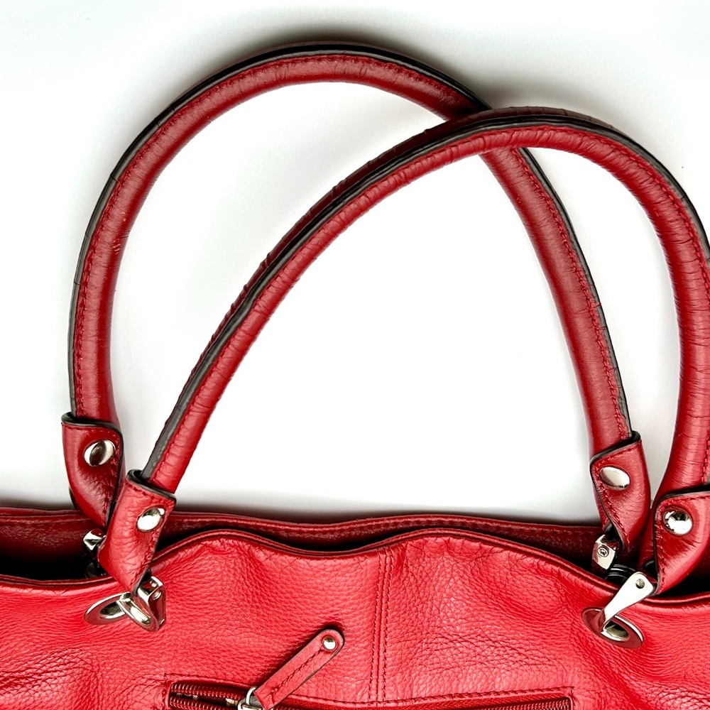 TIGNANELLO Red Pebble Leather Large 3 Way Convertible Satchel/Crossbody Bag EUC - Picture 4 of 13